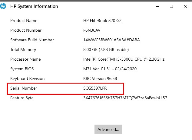 how to find serial number on hp laptop windows 10